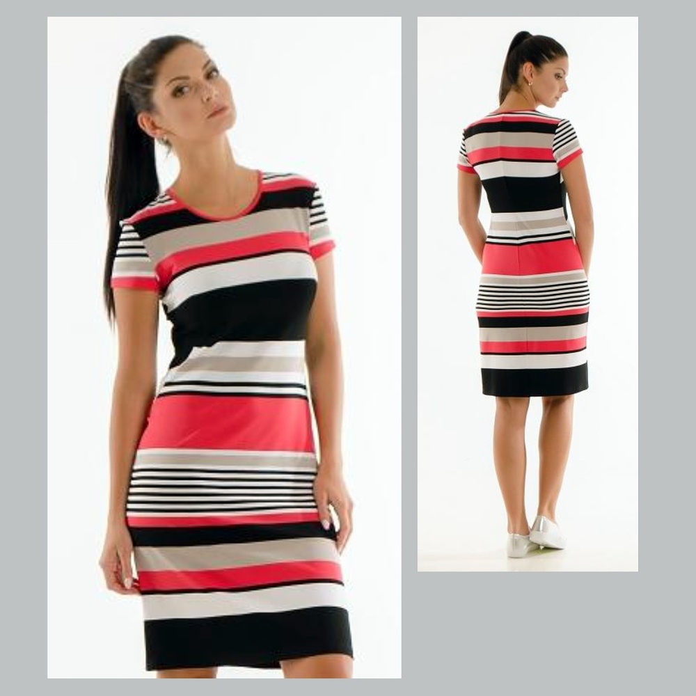 STRIPED SHORT SLEEVE DRESS STRETCH MADE IN EUROPE